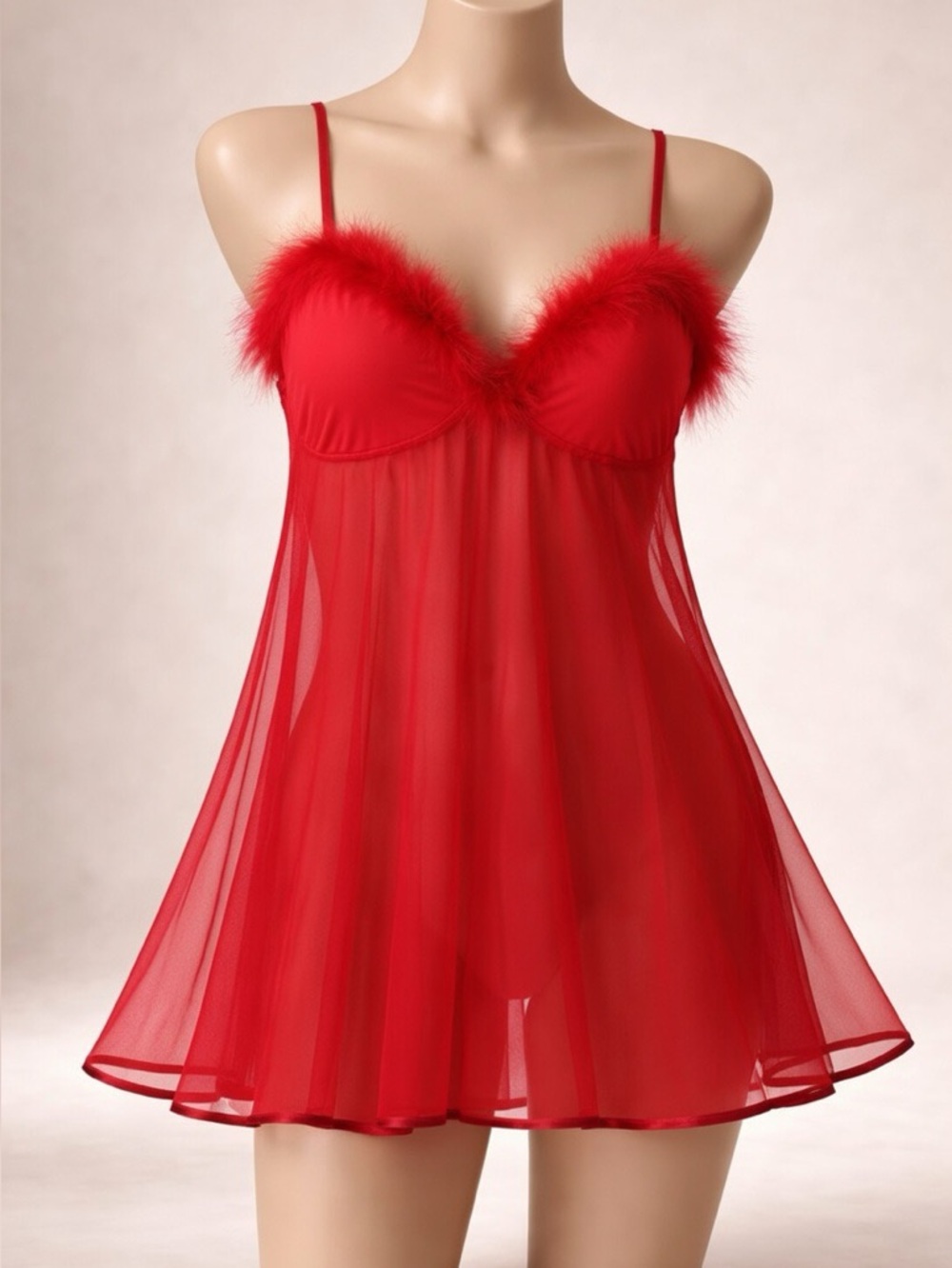Vintage 90s Frederick's Of Hollywood Mesh & Feather Red Babydoll Small Lingerie